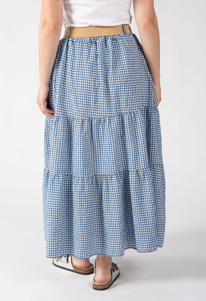 Gingham Tiered Midi Skirt