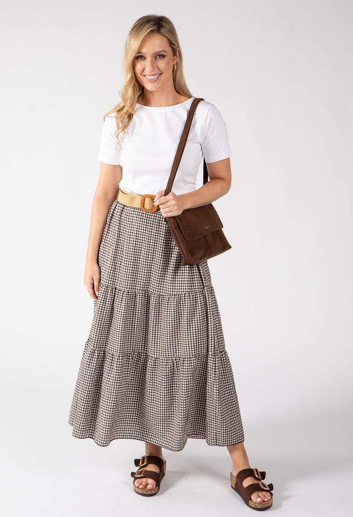 Gingham Tiered Midi Skirt