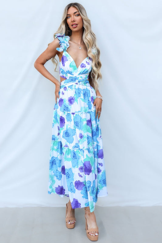 Giselle Maxi Dress - Blue Floral - Runway Goddess
