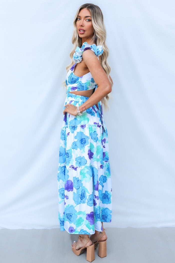 Giselle Maxi Dress - Blue Floral - Runway Goddess