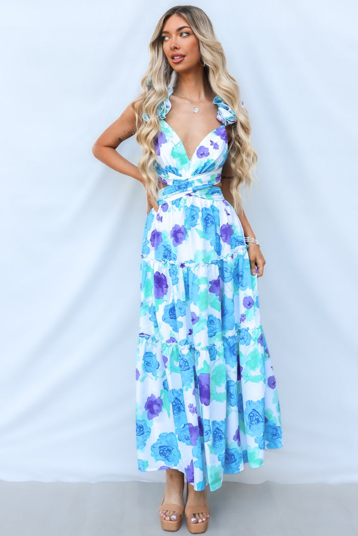 Giselle Maxi Dress - Blue Floral - Runway Goddess