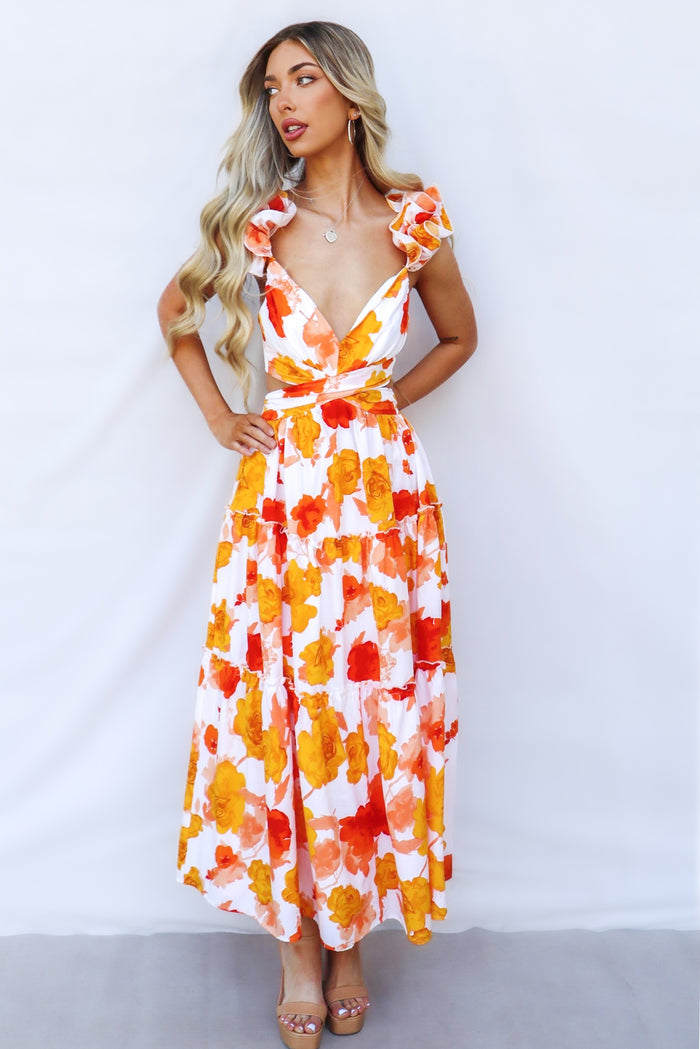 Giselle Maxi Dress - Orange Floral - Runway Goddess