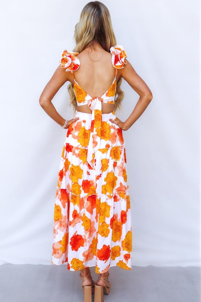 Giselle Maxi Dress - Orange Floral - Runway Goddess