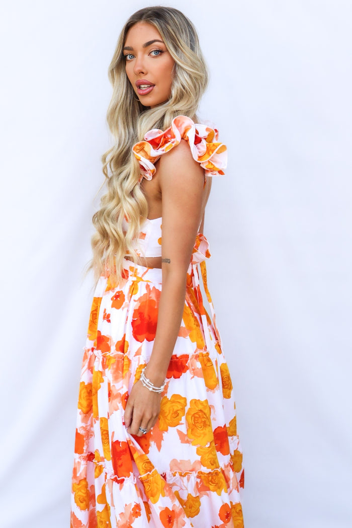 Giselle Maxi Dress - Orange Floral - Runway Goddess
