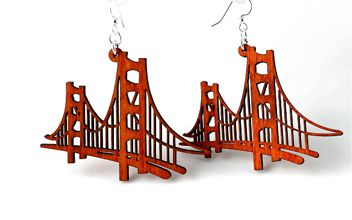 Golden Gate Bridge earrings with tower and suspension cables, made in USA