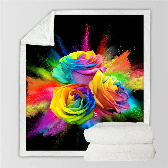 Gorgeous Colourful Roses Sherpa 3D Throw Blankets