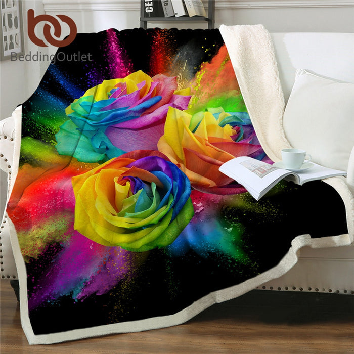 Gorgeous Colourful Roses Sherpa 3D Throw Blankets