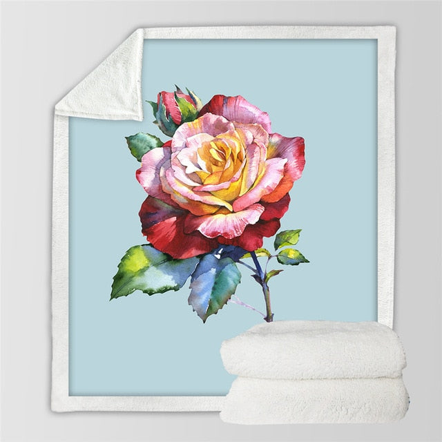 Gorgeous Colourful Roses Sherpa 3D Throw Blankets