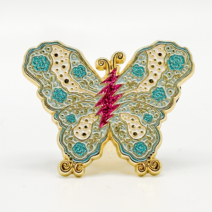 Grateful Dead Pink & Turquoise Butterfly Enamel Pin