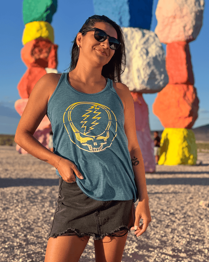 Grateful Dead Yellow Stripes Stealie Flowy Racerback Tank