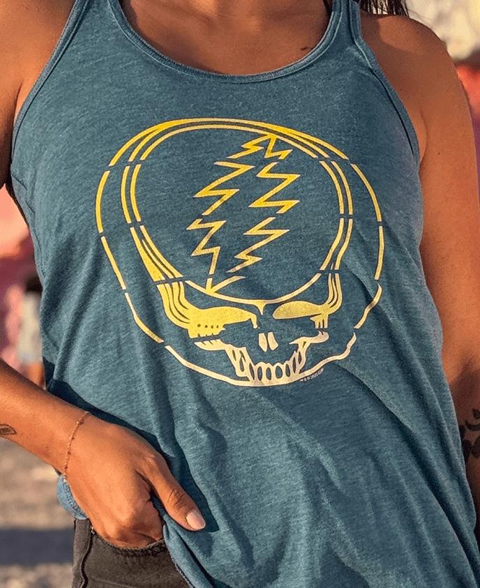 Grateful Dead Yellow Stripes Stealie Flowy Racerback Tank