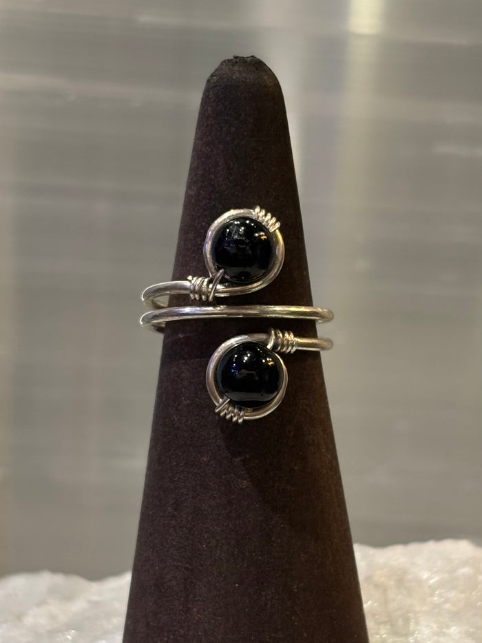 Handmade Wirewrap Black Tourmaline Sterling Ring Size 7