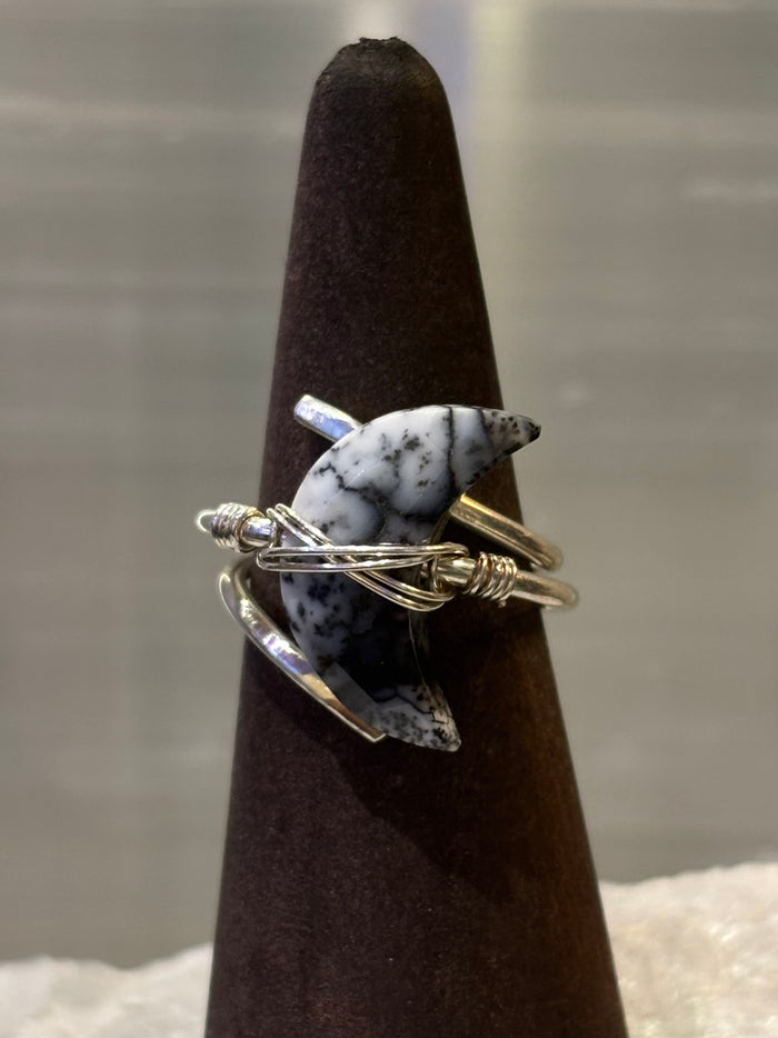 Handmade Wirewrap Dendritic Agate Sterling Ring Size 8