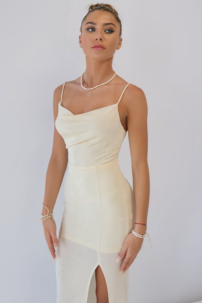 Harlon Stretch Midi Dress - Cream - Runway Goddess