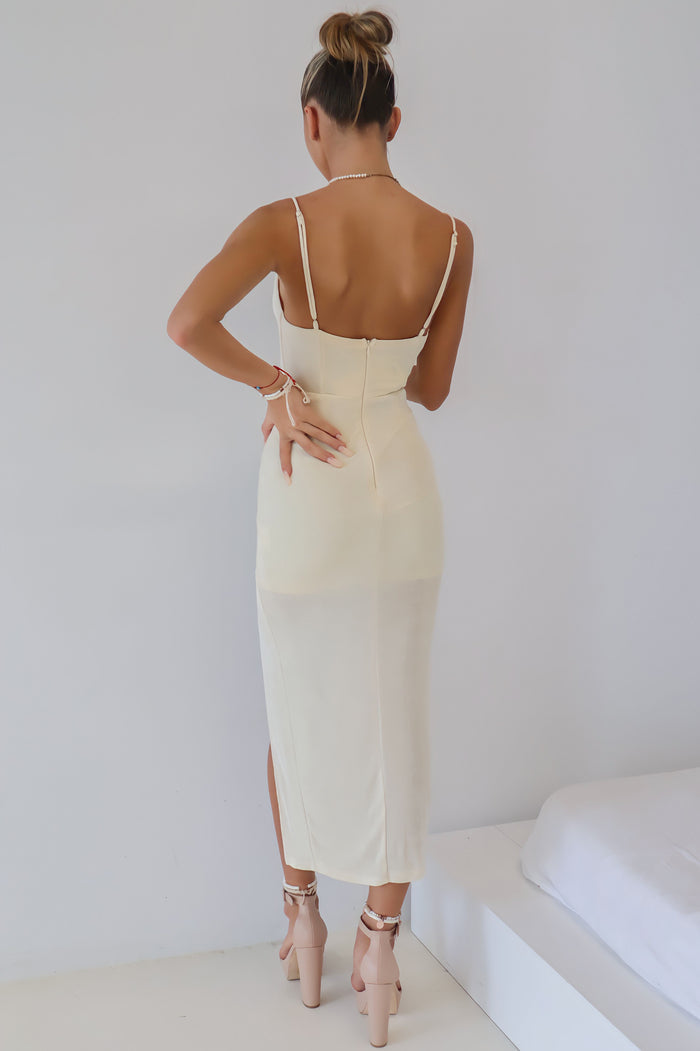 Harlon Stretch Midi Dress - Cream - Runway Goddess