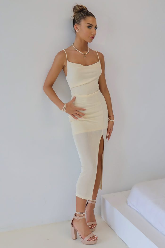 Harlon Stretch Midi Dress - Cream - Runway Goddess