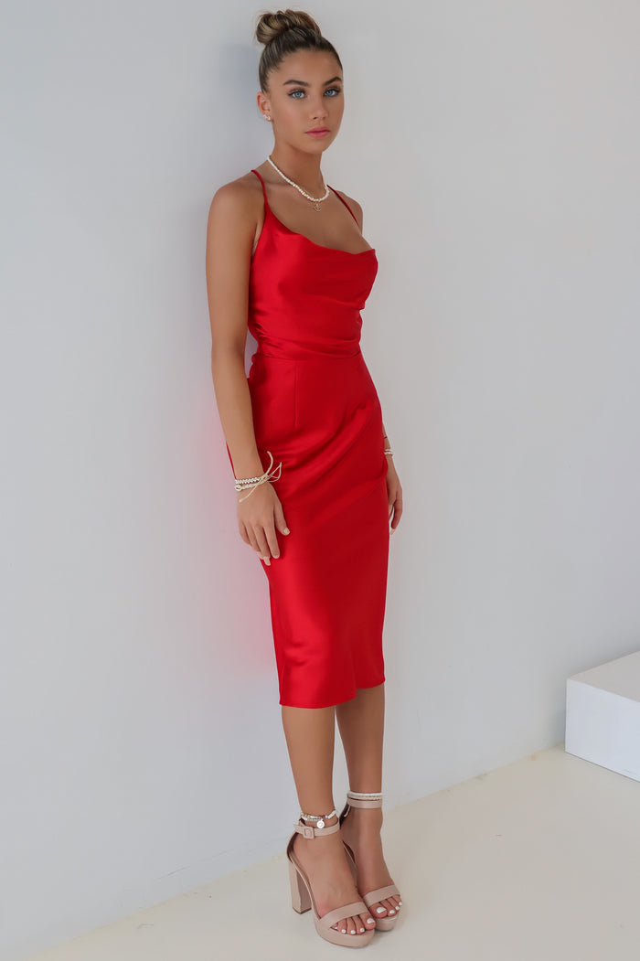Harlow Midi Dress - Red - Runway Goddess