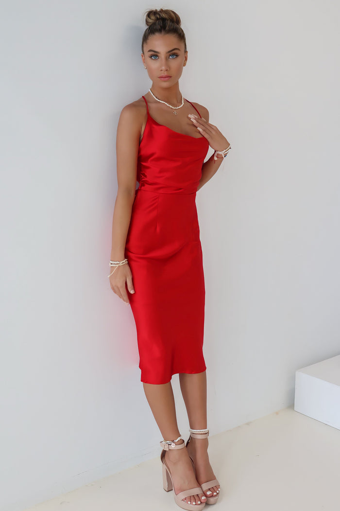 Harlow Midi Dress - Red - Runway Goddess