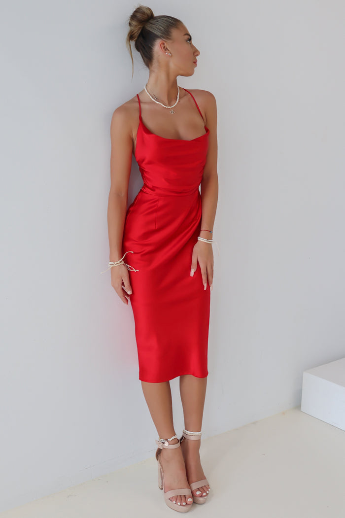 Harlow Midi Dress - Red - Runway Goddess