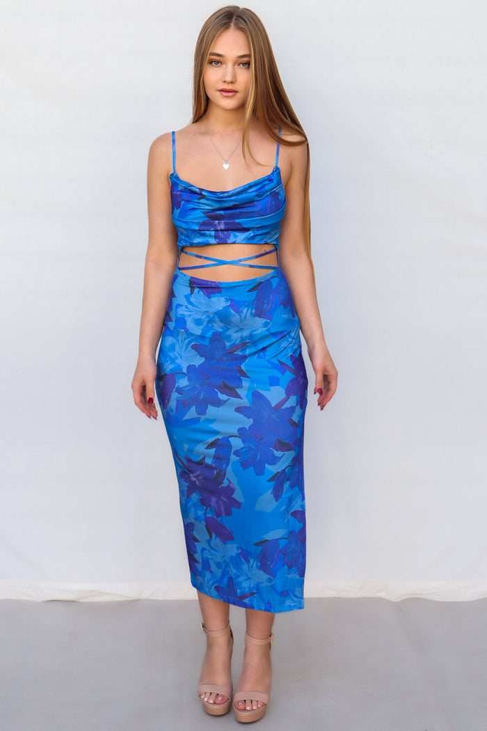 Henrietta Dress - Blue Floral - Runway Goddess
