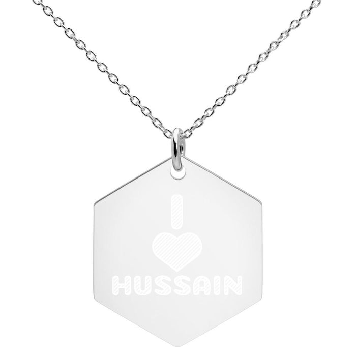 I Love Hussain (as) - Engraved Silver Hexagon Necklace - Hayder Maula