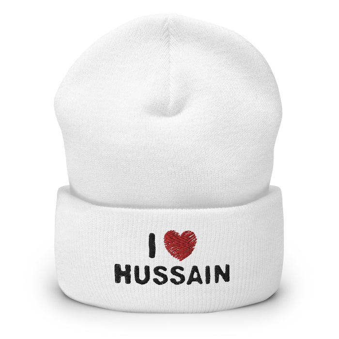 I Love Hussain (as) Black -  Embroidered Cuffed Beanie