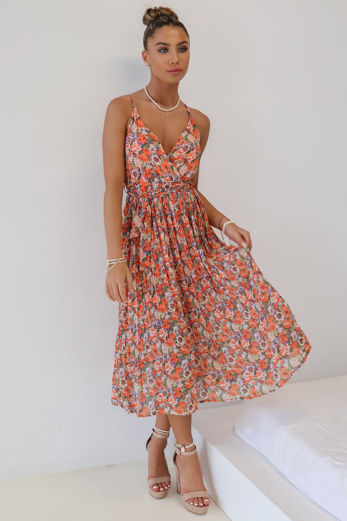 Jamie Midi Dress - Orange Floral