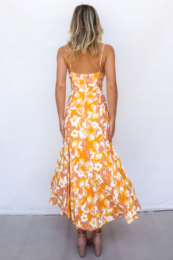 Janiya Midi Dress - Orange Floral - Runway Goddess