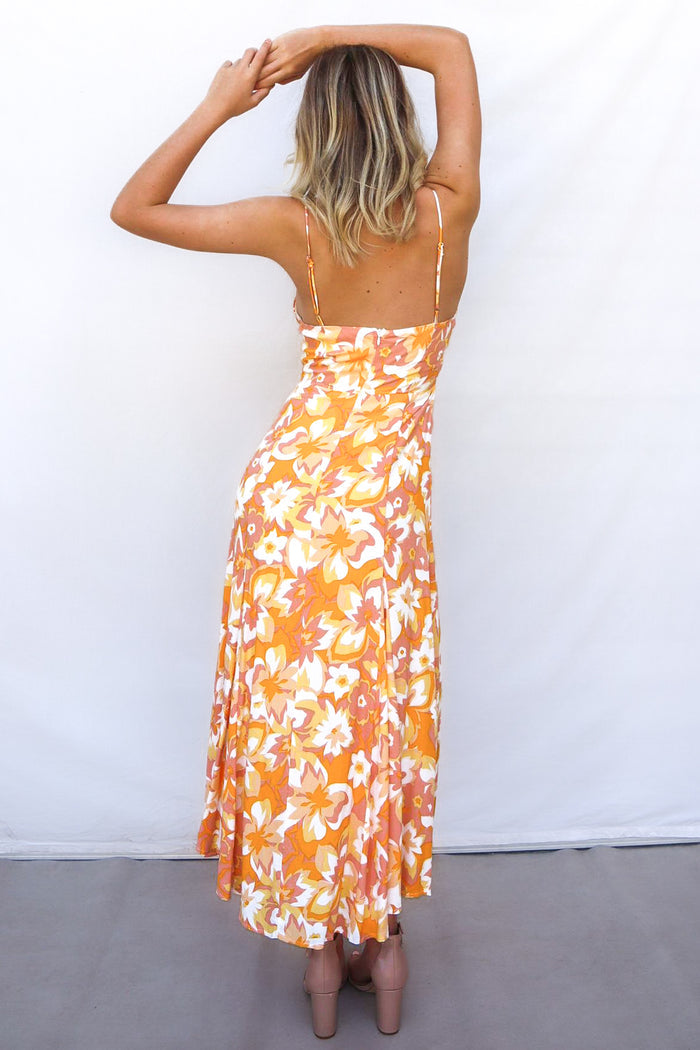 Janiya Midi Dress - Orange Floral - Runway Goddess