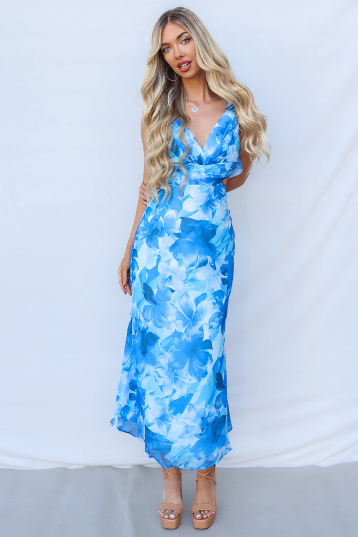 Jovia Maxi Dress - Blue Floral - Runway Goddess