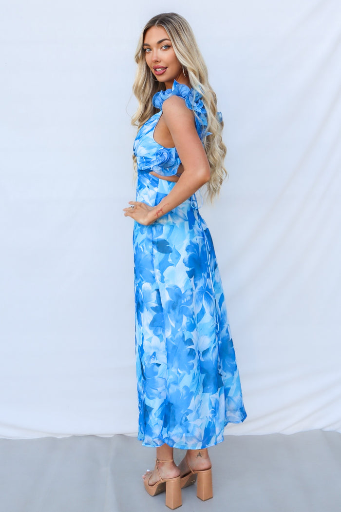 Jovia Maxi Dress - Blue Floral - Runway Goddess