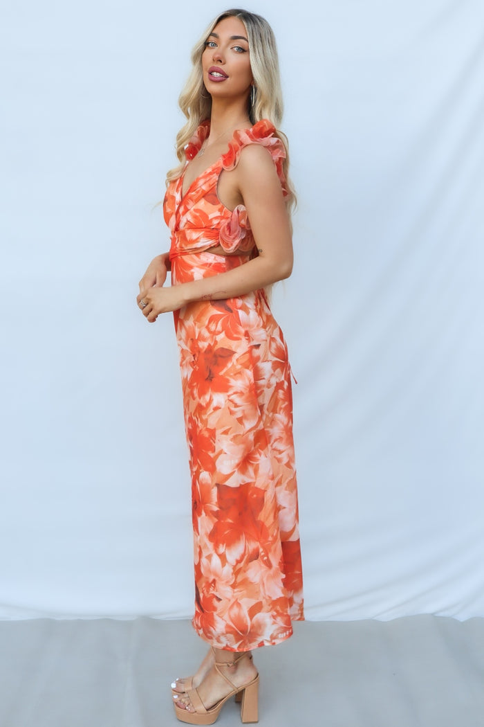 Jovia Maxi Dress - Orange Floral - Runway Goddess