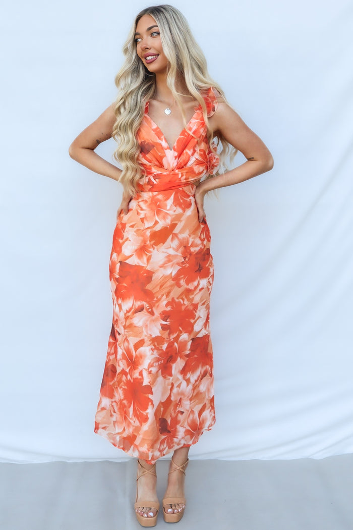 Jovia Maxi Dress - Orange Floral - Runway Goddess