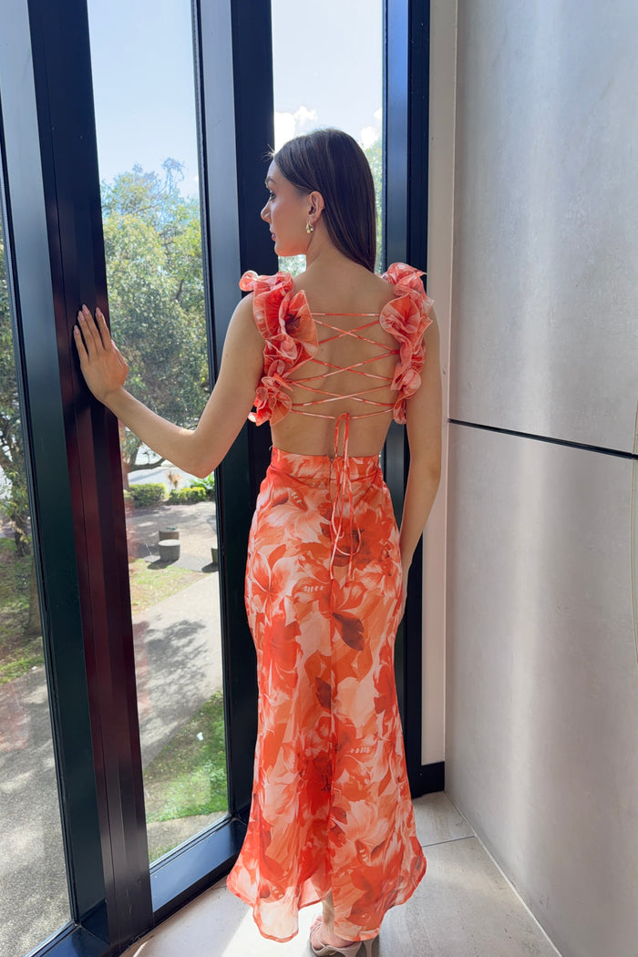 Jovia Maxi Dress - Orange Floral - Runway Goddess