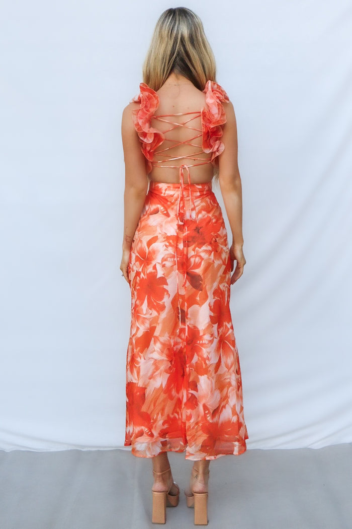 Jovia Maxi Dress - Orange Floral - Runway Goddess