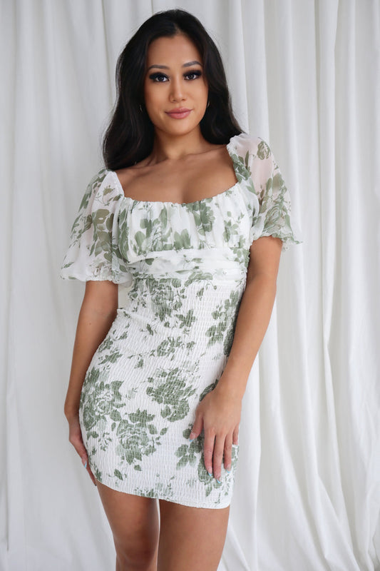 Julie Mini Dress - Green Floral - Runway Goddess