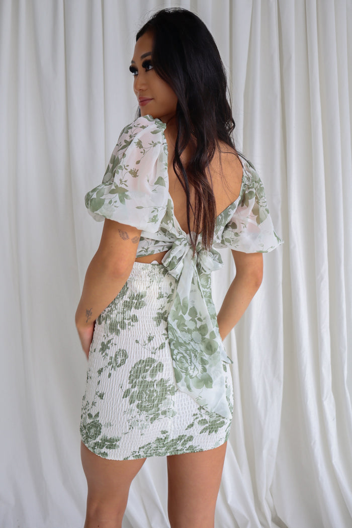 Julie Mini Dress - Green Floral - Runway Goddess