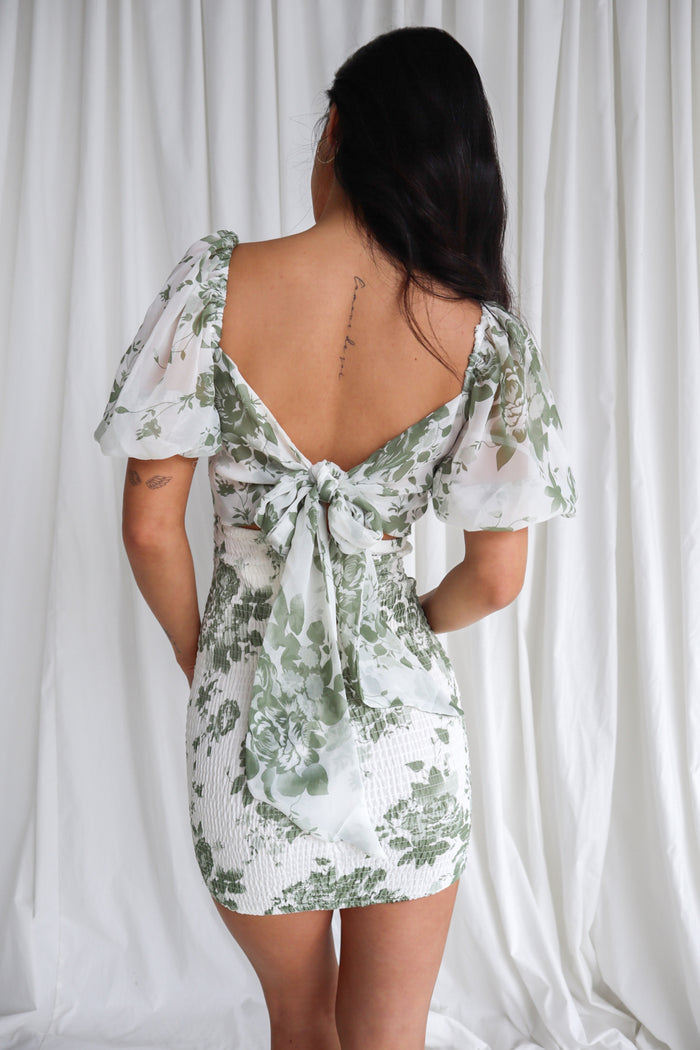 Julie Mini Dress - Green Floral - Runway Goddess