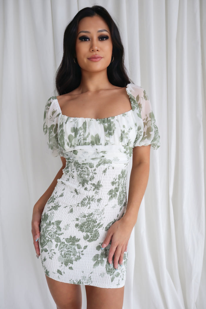 Julie Mini Dress - Green Floral - Runway Goddess
