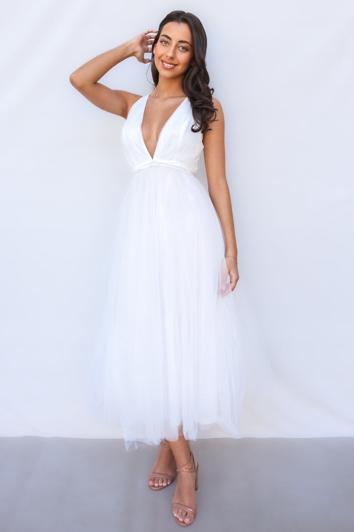 Juliette Tulle Midi - White - Runway Goddess