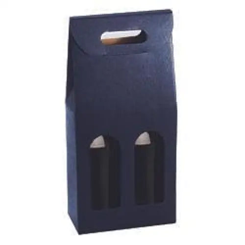 2 Bottle Wine Carrier w/ Window - Matte Navy Linen Embossed