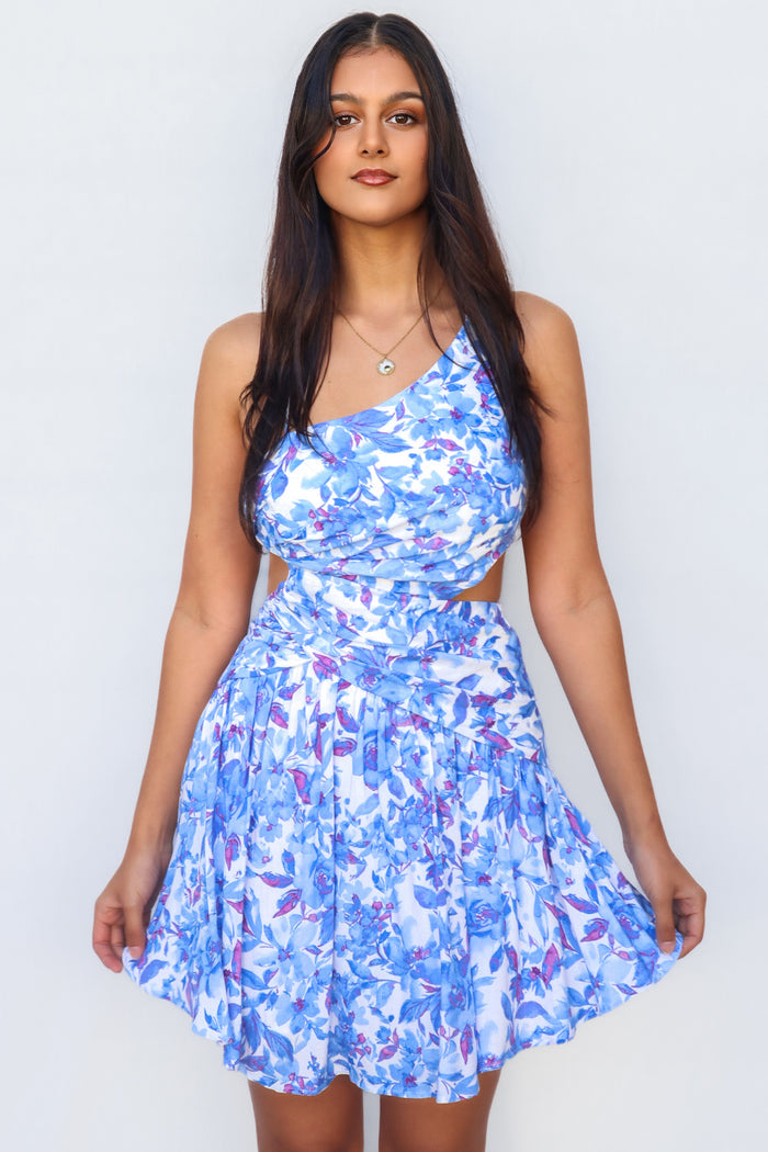Kali Mini Dress - Blue Floral - Runway Goddess