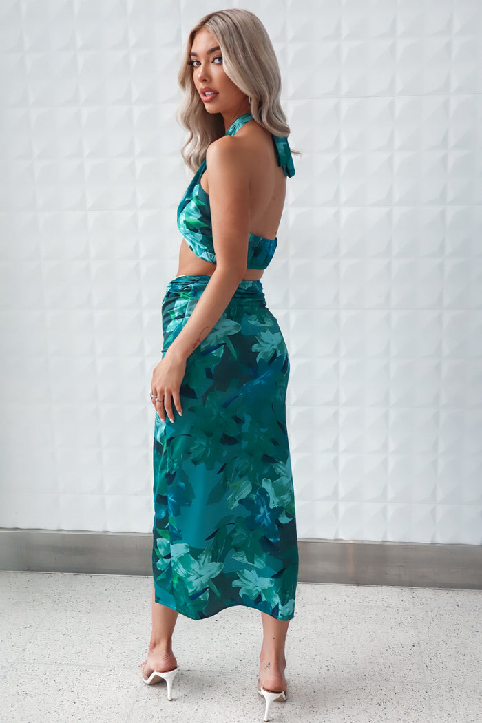 Kara Set Top - Green Floral - Runway Goddess