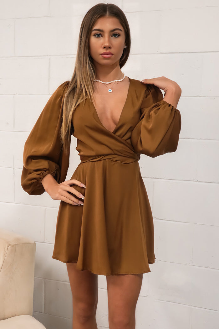 Karma Mini Dress - Brown - Runway Goddess