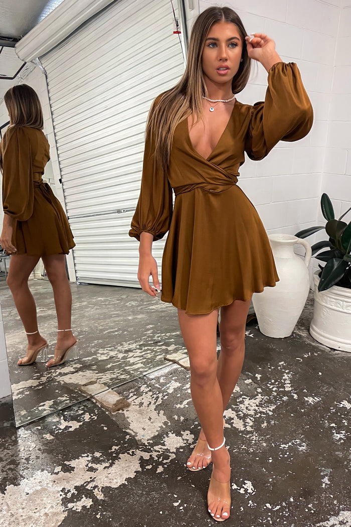 Karma Mini Dress - Brown - Runway Goddess