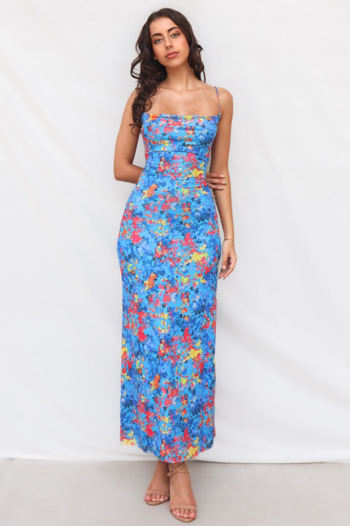 Katrina Midi Dress - Blue Print - Runway Goddess