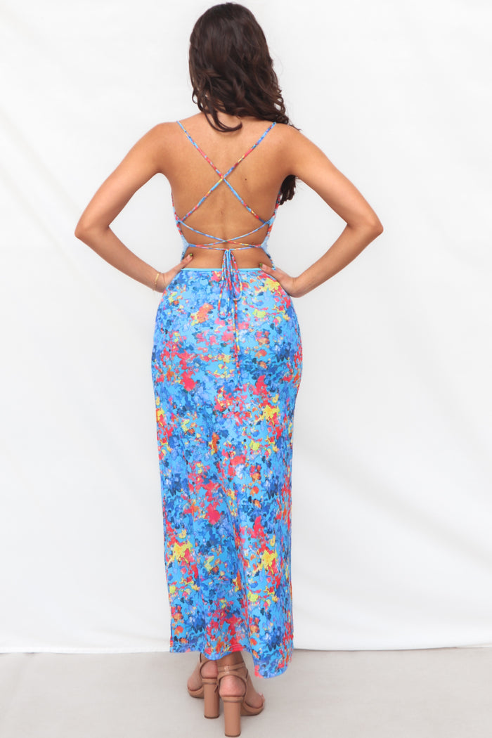 Katrina Midi Dress - Blue Print - Runway Goddess