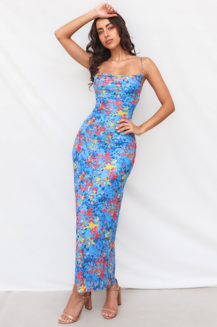 Katrina Midi Dress - Blue Print - Runway Goddess