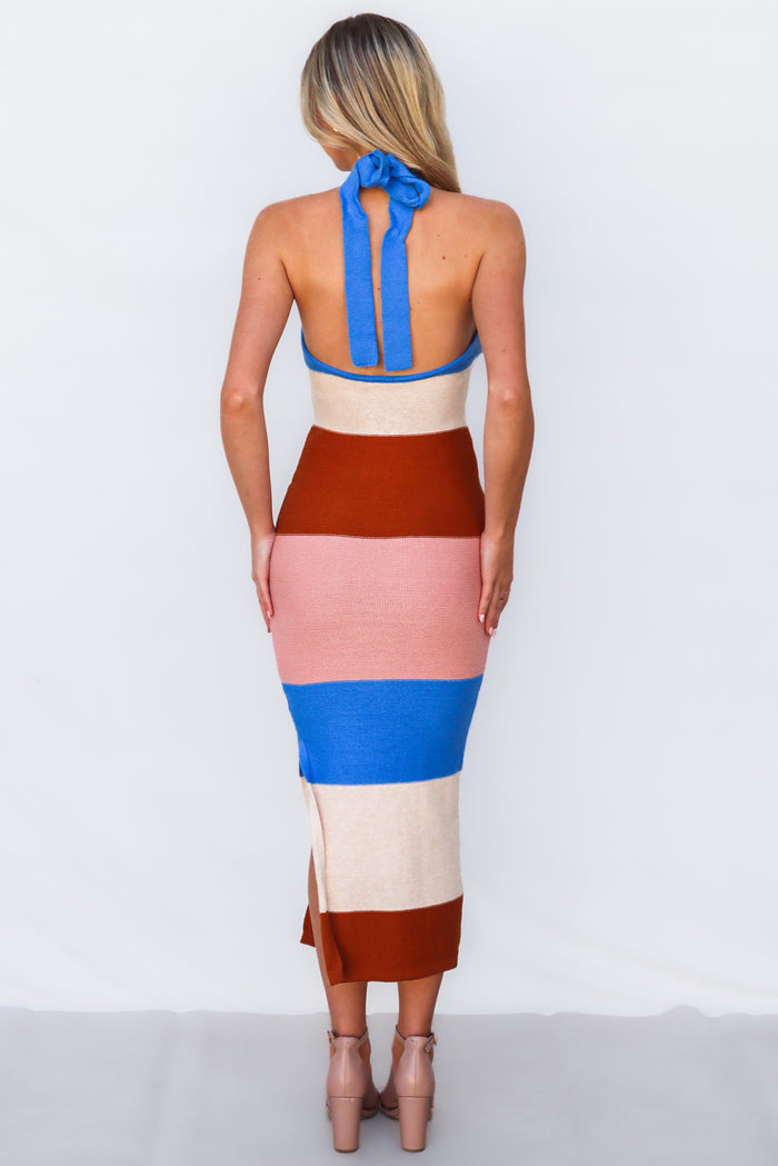 Kelly Midi Dress - Blue/Tan - Runway Goddess