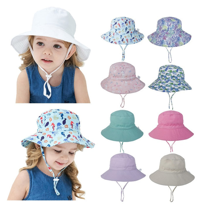 Kids Assorted Coloured Summer Bucket Hats With Adjustable Tie